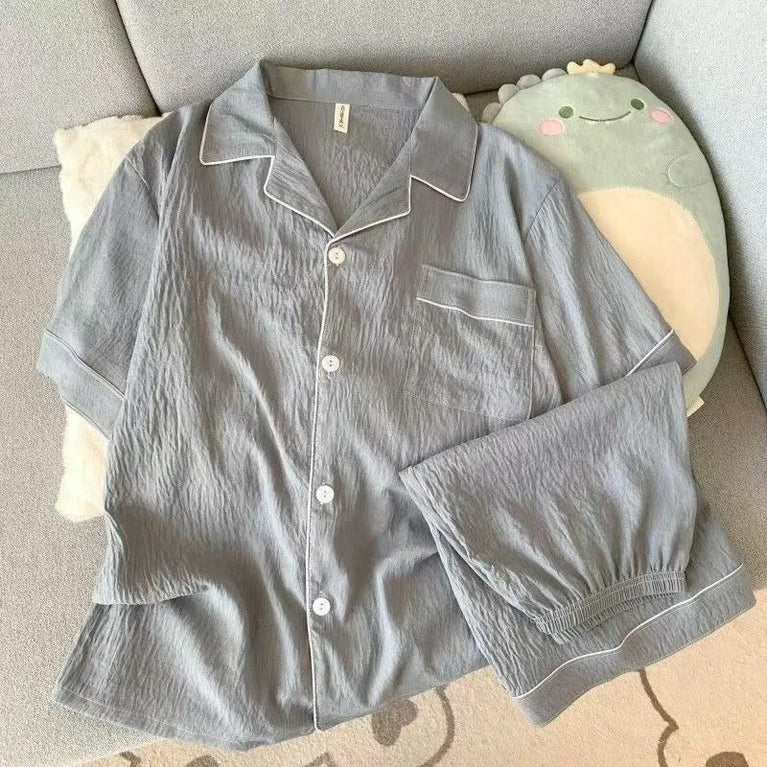 Men's Luxury Solid Pajama Set | Short Sleeve Lapel Home Suit