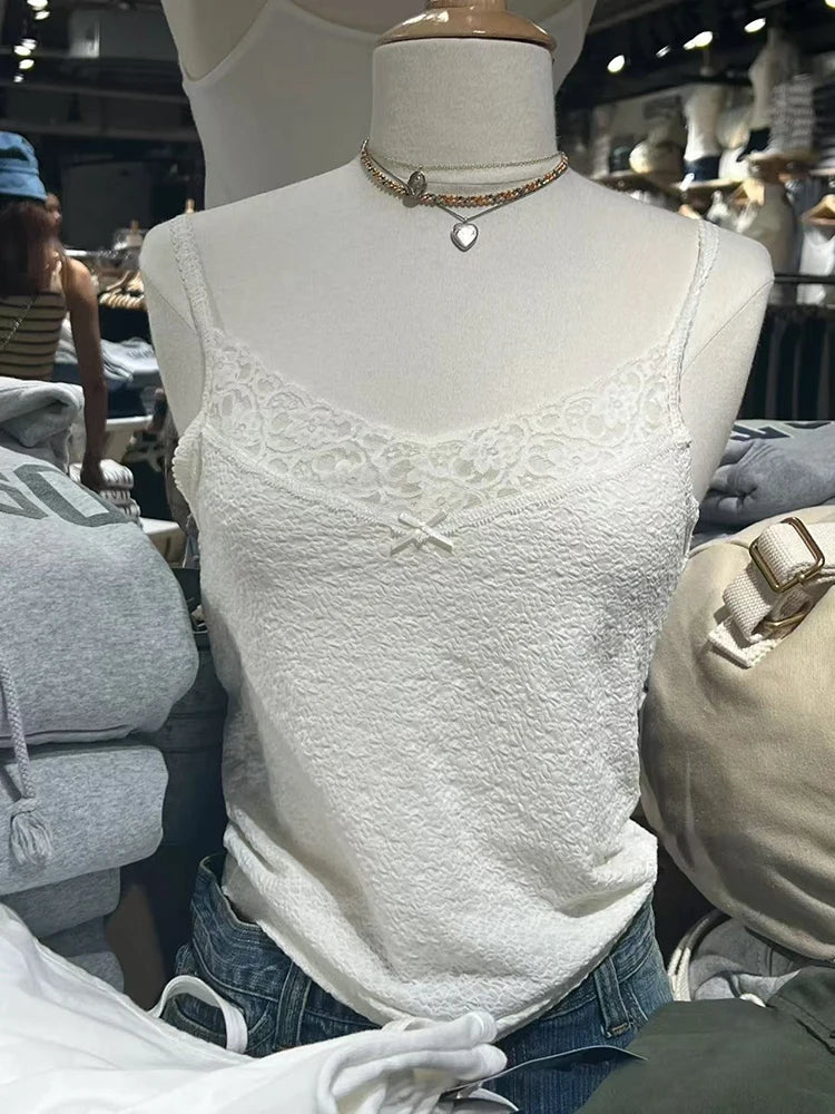 Vintage Lace Patchwork Tank Top | Sweet Y2K Summer Camisole