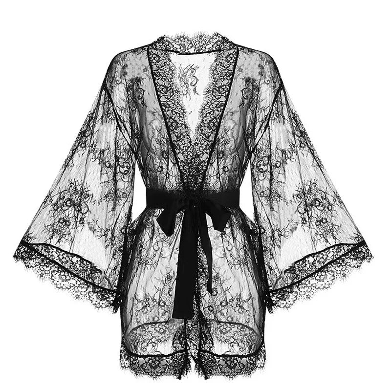 Sexy Lace Voile Robe | Lightweight Mini Loungewear