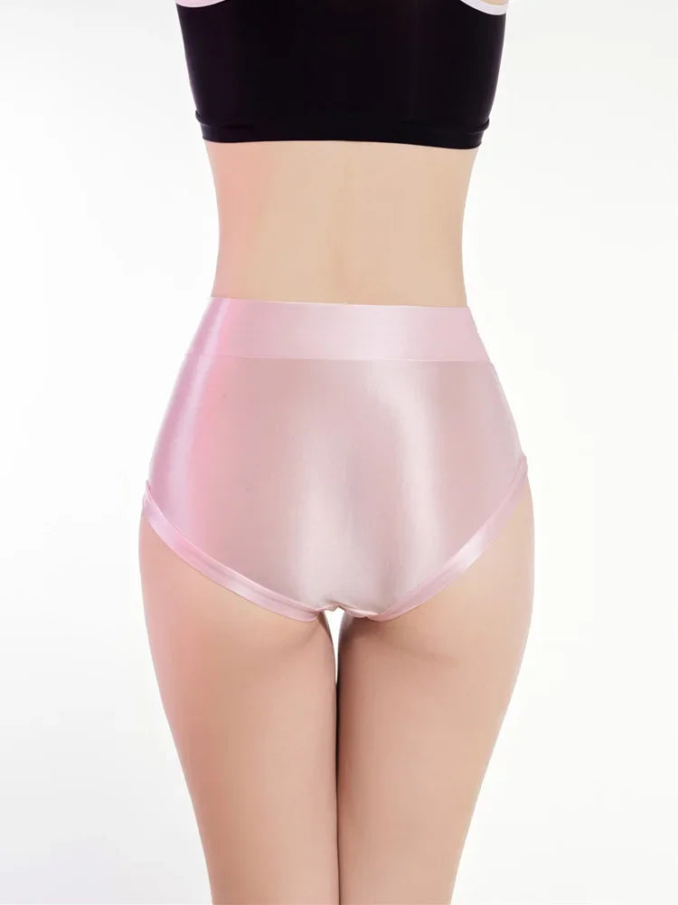 Oil Glossy Sheer High-Waist Briefs – Sexy Ultra-Thin Yoga & Beachwear Panties