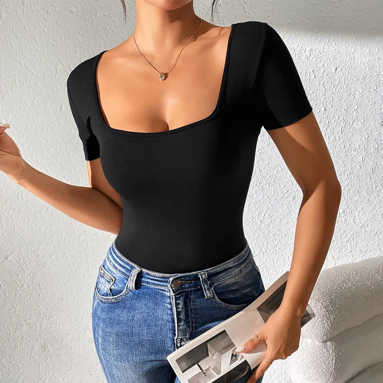 Short Sleeve Solid Bodysuit | Summer Streetwear Slim-Fit Body