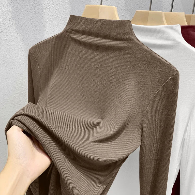 Women’s Half-High Collar Thermal Top | Slim-Fit Long Sleeve