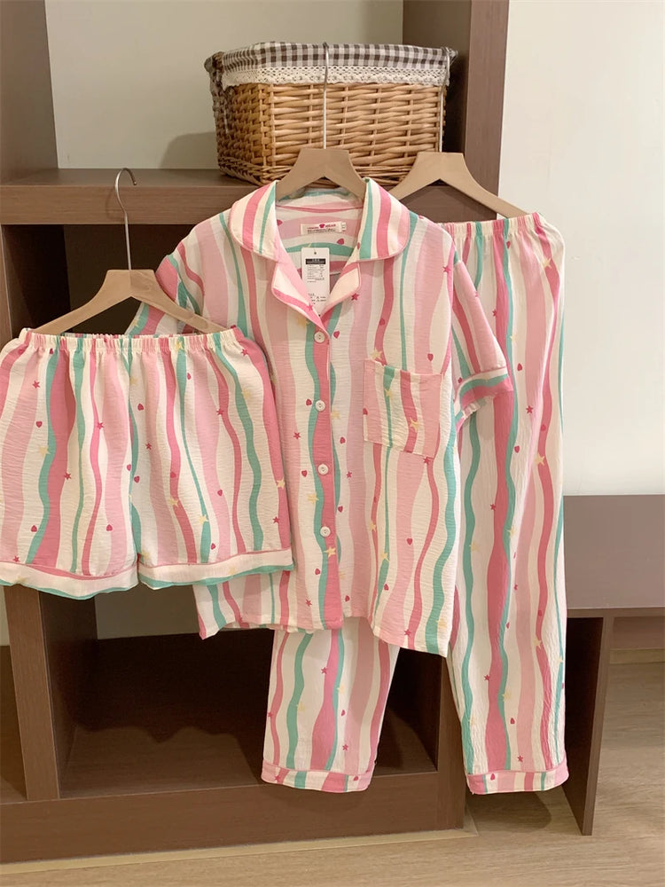 Women’s 3pc Cloud Cotton Loungewear Set | Blue Summer PJs