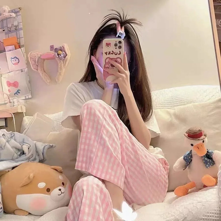 Loose Plaid Pajama Pants | Thin Summer Home Trousers