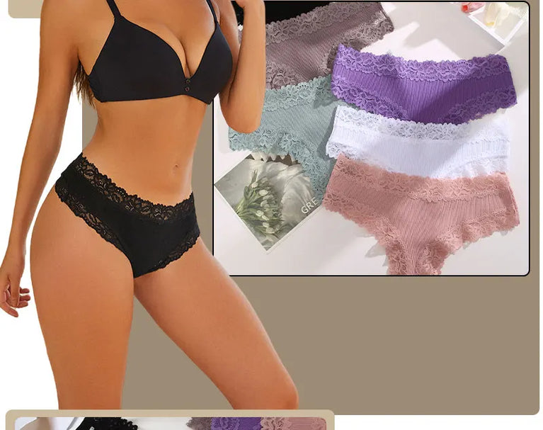 Lace-Trim Cotton Bikini – Low-Rise Comfort Knickers