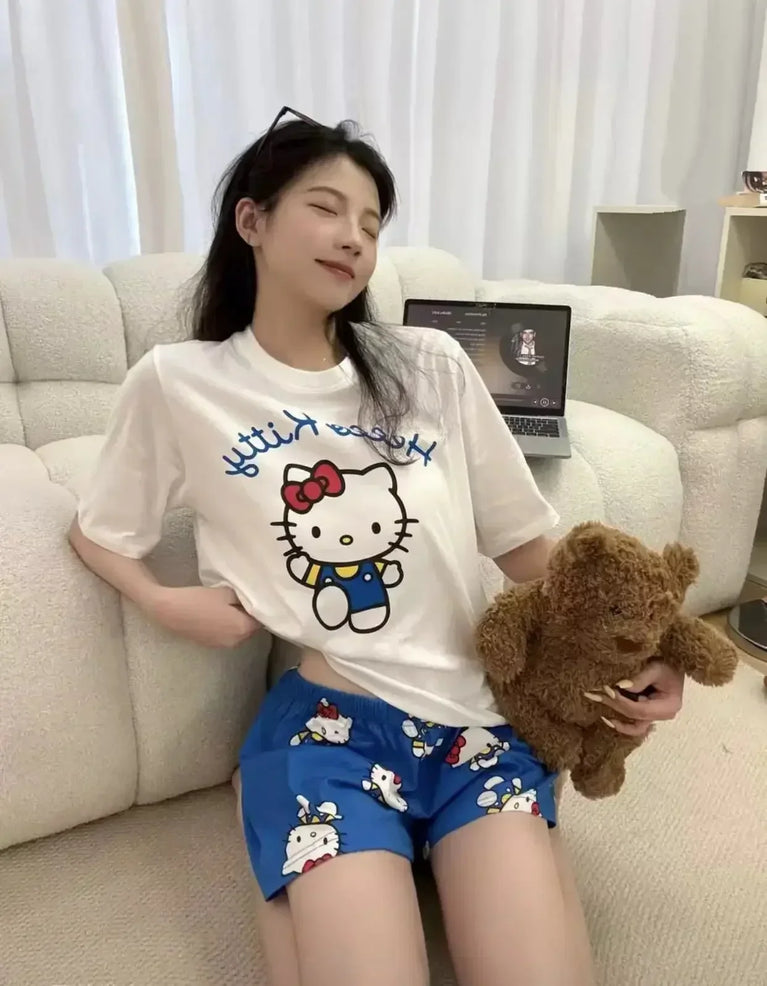 Hello Kitty Summer Pajama Set | Cute Cartoon Short-Sleeve Specifications