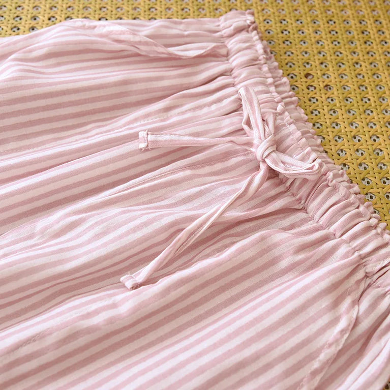 Cotton Gauze Pants | Striped Home Trousers