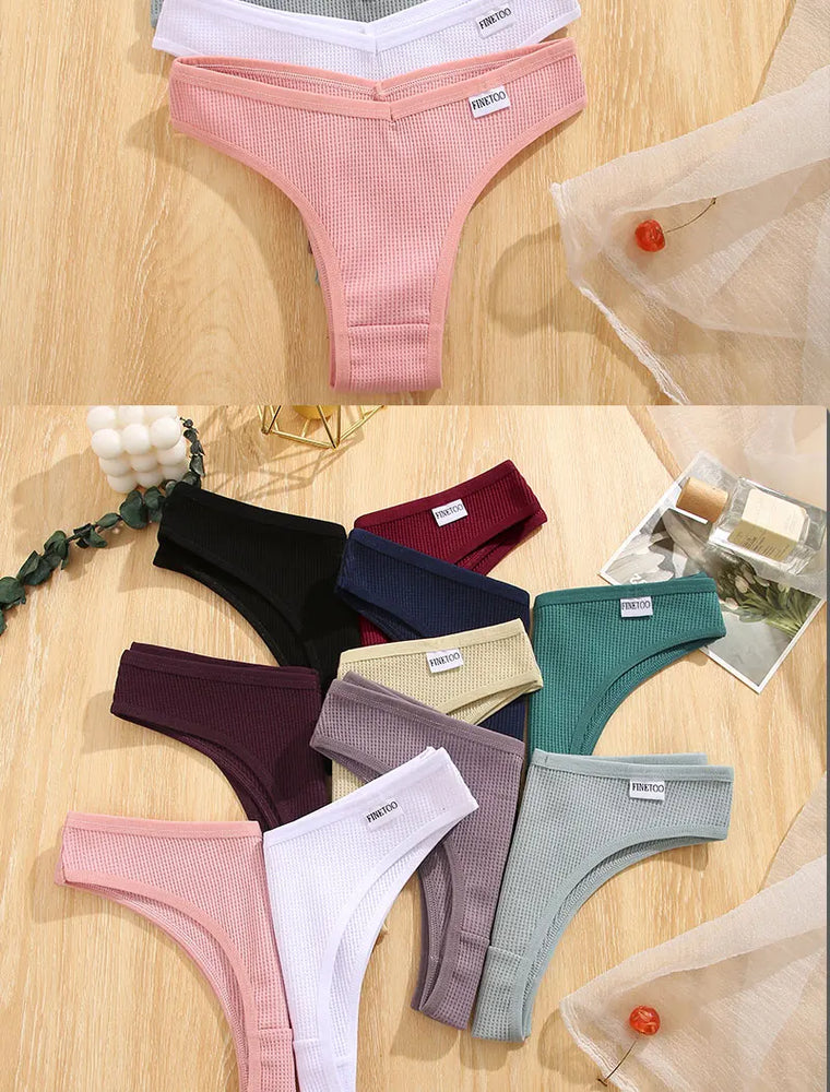 6pc Waffle Cotton G-String | V-Waist Brazilian Set