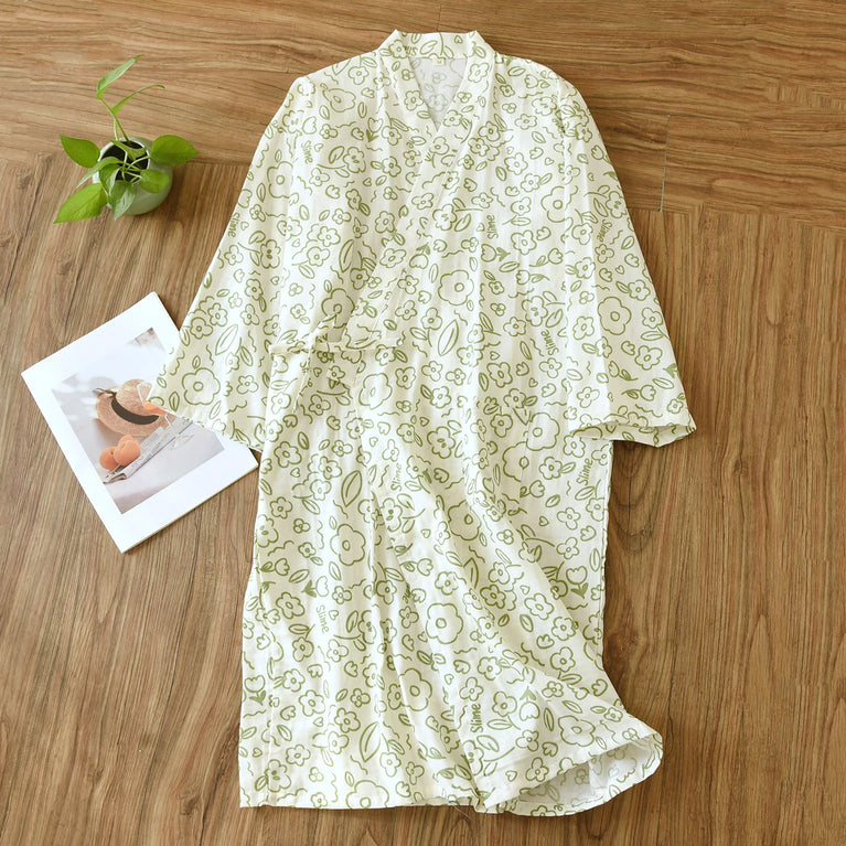 Women's Pure Cotton Floral Robe | Thin Gauze Sleep Gown