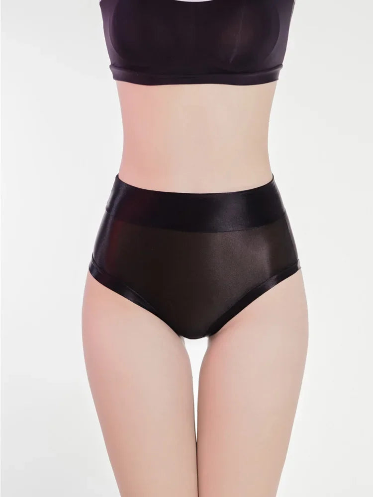 Oil Glossy Sheer High-Waist Briefs – Sexy Ultra-Thin Yoga & Beachwear Panties