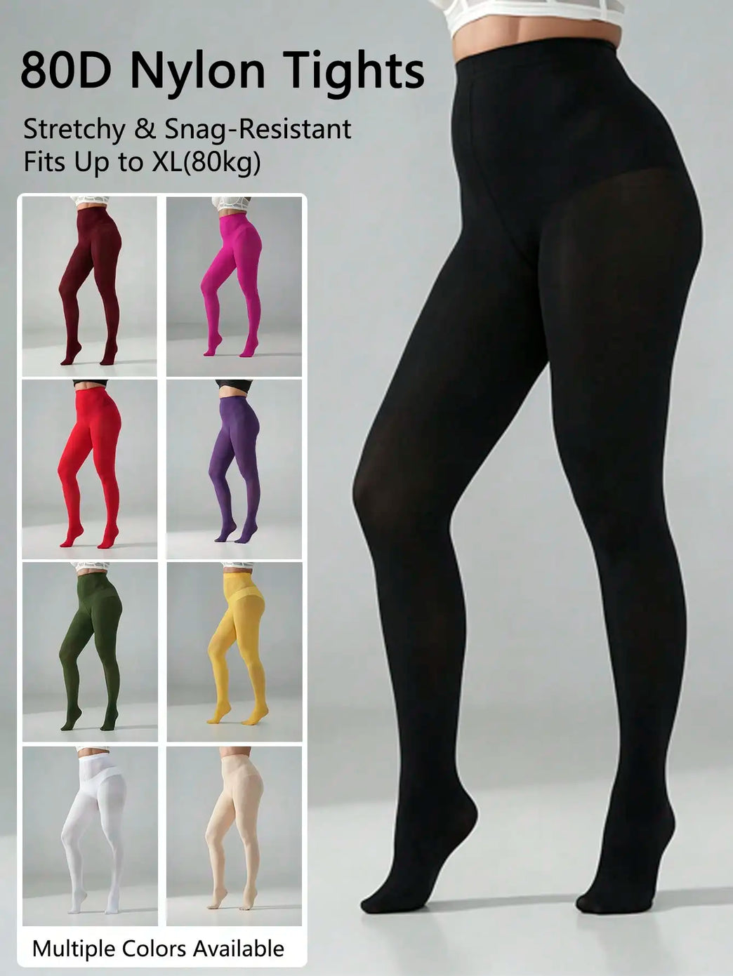 80D Opaque Stretch Plus Size Nylon Tights for Women Multi Color