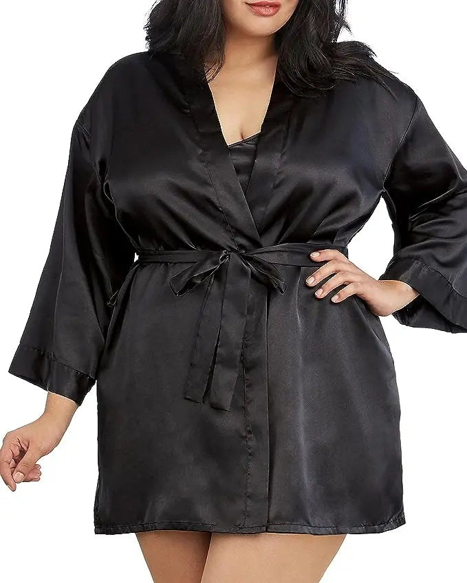 2pc Silk Pajama Set | Satin Robe & Chemise Nightgown