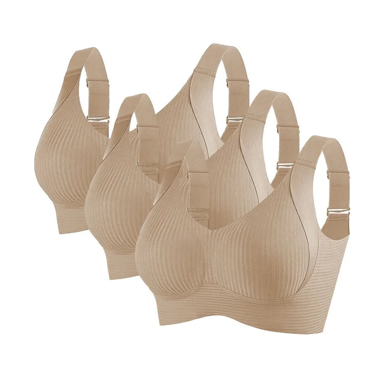 3PCS OllyMurs Push-Up Bra | Seamless V-Neck Wireless Fit