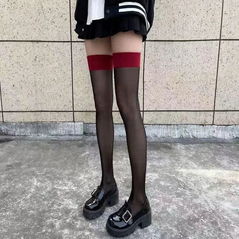 Women Over The Knee Lace Thigh High Socks Transparent Hosiery