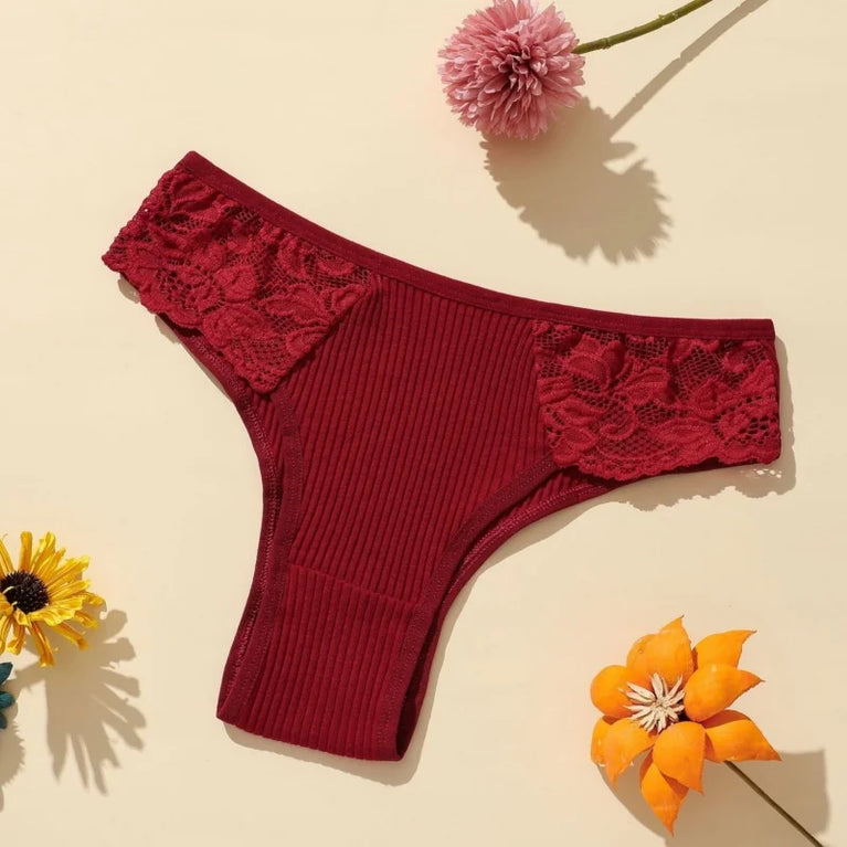 4pc Cotton Lace Set | Low-Waist Brazilian Briefs