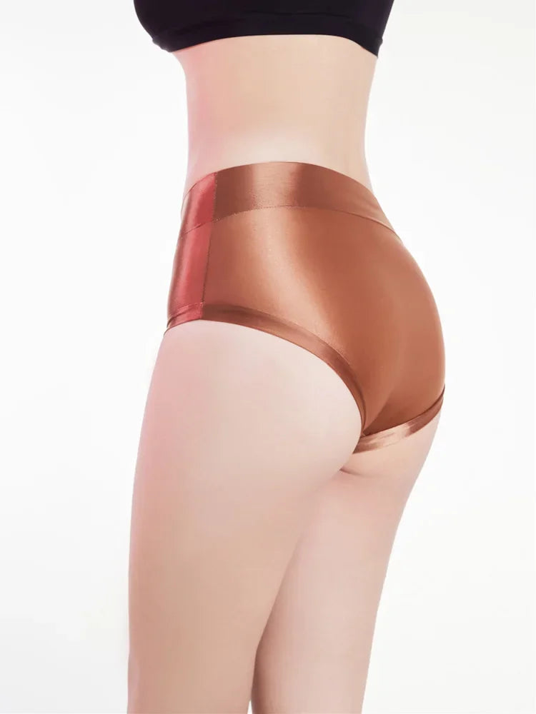 Oil Glossy Sheer High-Waist Briefs – Sexy Ultra-Thin Yoga & Beachwear Panties