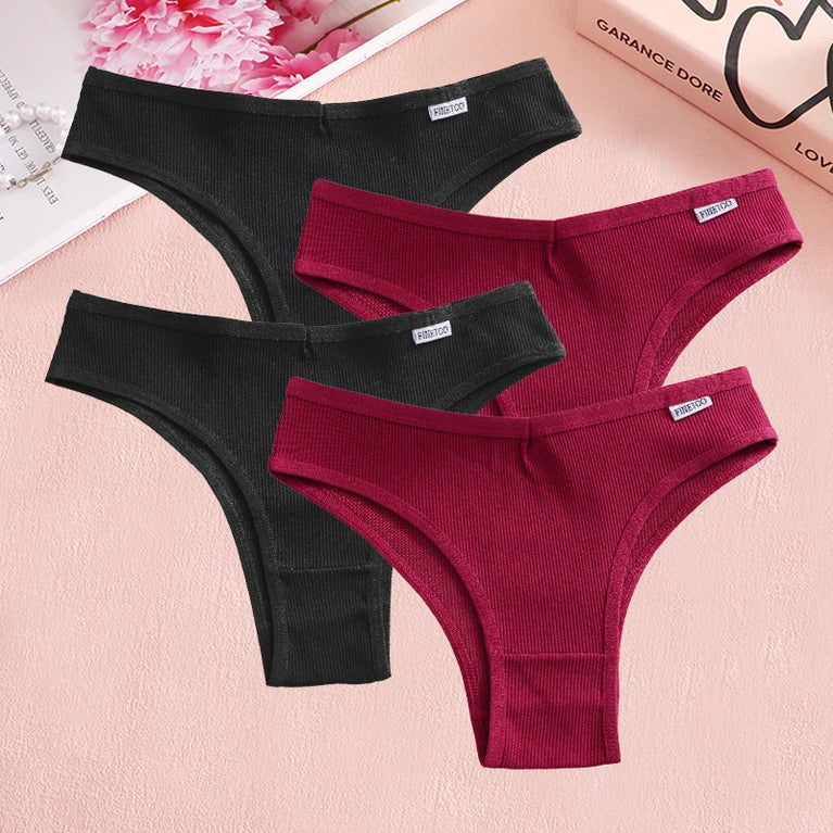 4pc Cotton Ribbed Bikini | Seamless V-Waist Panties