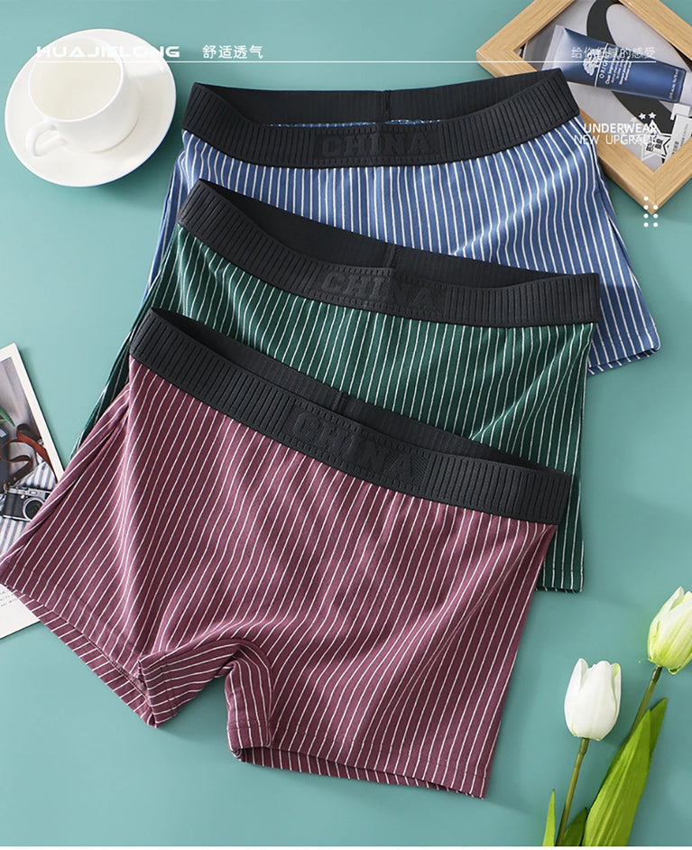 Striped Cotton Boyshorts (3-Pack) – Mid-Rise Breathable Seamless Underwear