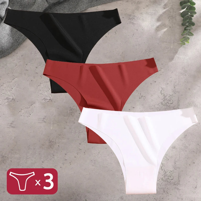 3pc Ice Silk Bikini Set | Seamless Low-Waist Briefs