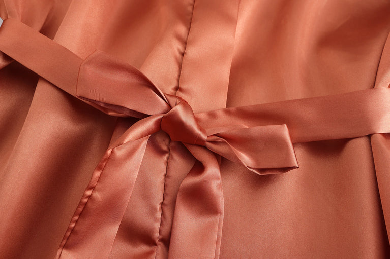 Caramel Wedding Robe | Mesh-Sleeve Satin Kimono