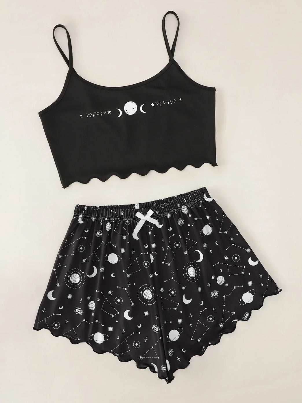 Star Moon Printed Pajama Set | Summer Sleeveless Sleepwear