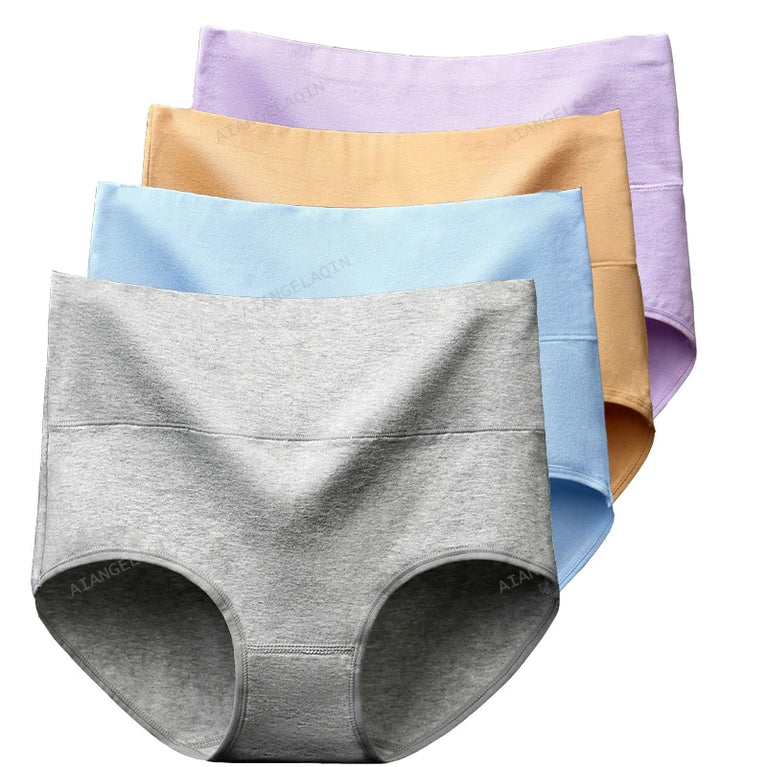 4-Pack Cotton Panties | High-Waist Abdominal Shaper