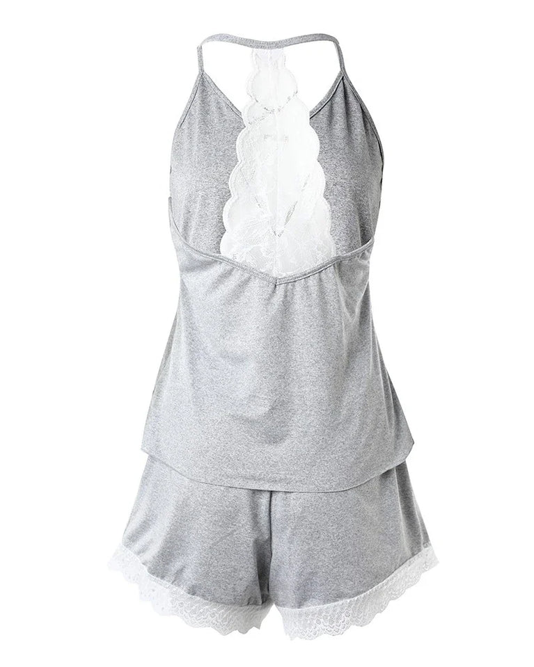 Women’s Crochet Lace Pajama Set | Sleeveless V-Neck Sleepwear
