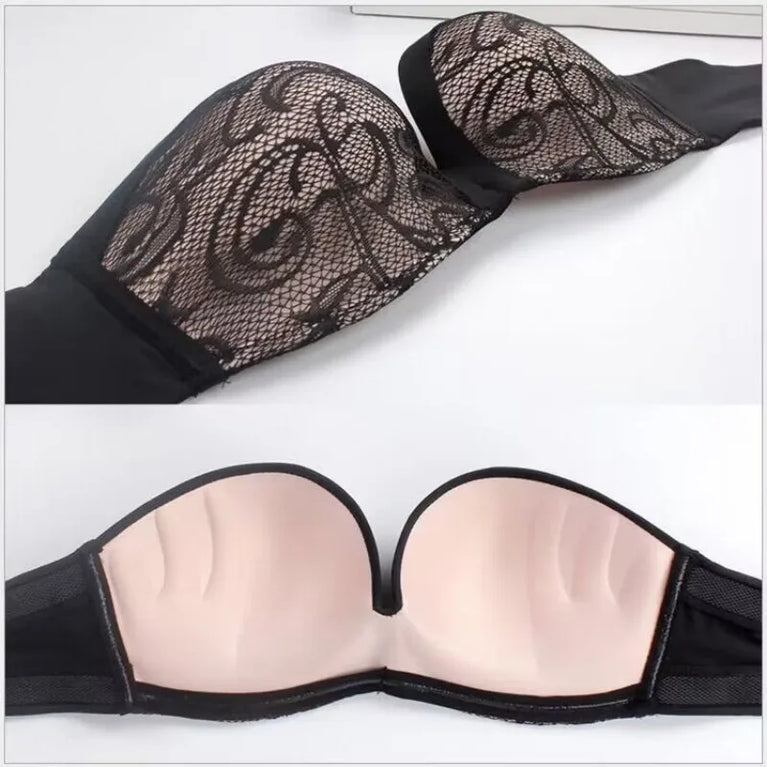 Strapless Lace Bra – Wireless Half-Cup Push-Up