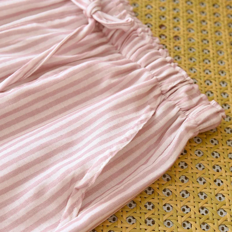 Cotton Gauze Pants | Striped Home Trousers