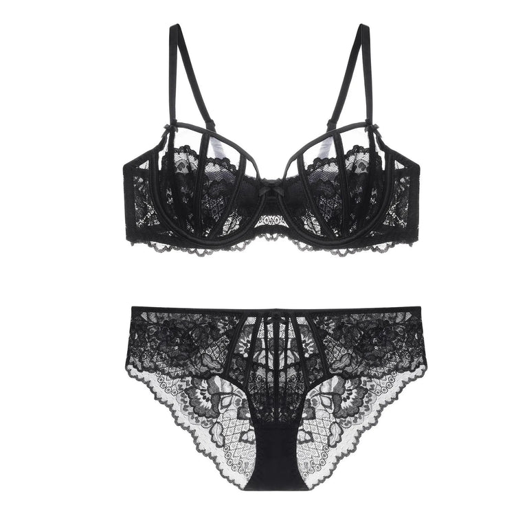 French Floral Lace Bra Set | Ultra-Thin Underwire Minimiser