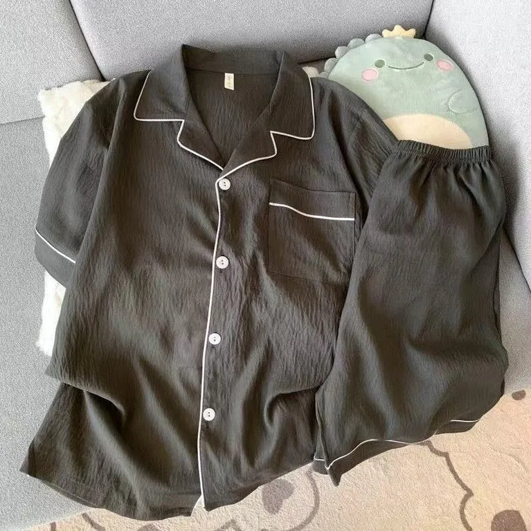 Men's Luxury Solid Pajama Set | Short Sleeve Lapel Home Suit