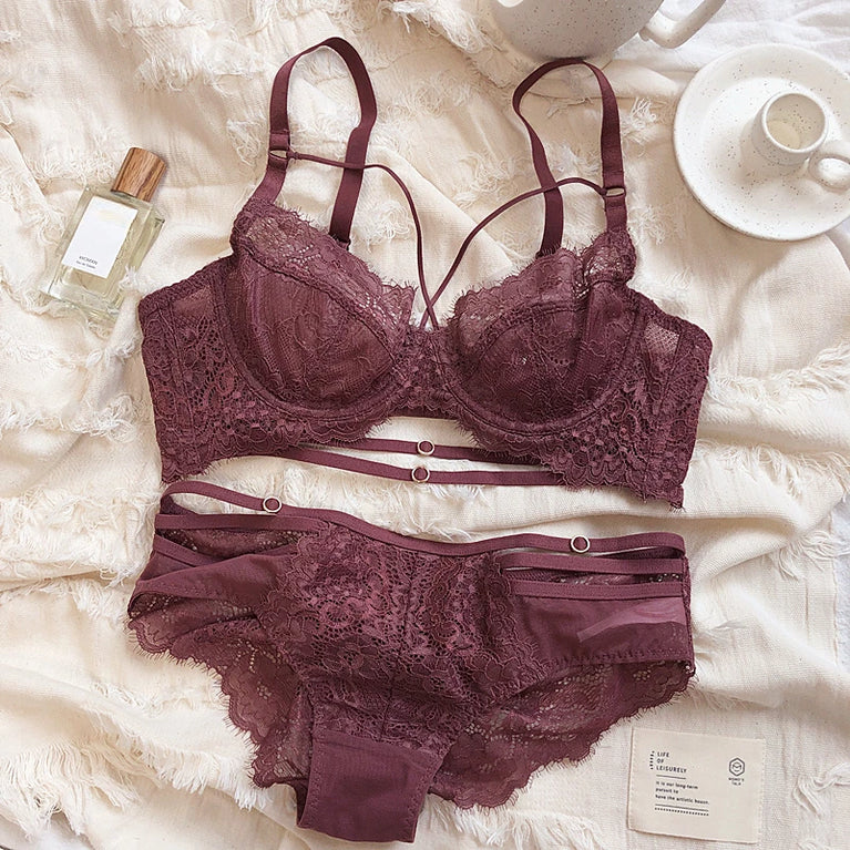 Floral Embroidery Plunge Push Up Bra Set – Sexy Underwire Lingerie