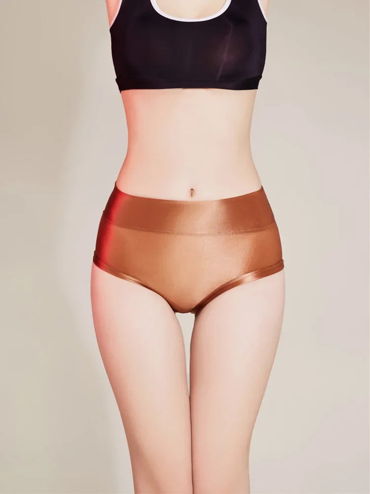 Oil Glossy Sheer High-Waist Briefs – Sexy Ultra-Thin Yoga & Beachwear Panties