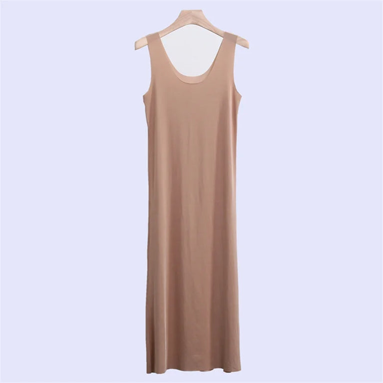 Long Ice Silk Midi Slip | Plus Size Seamless Underdress