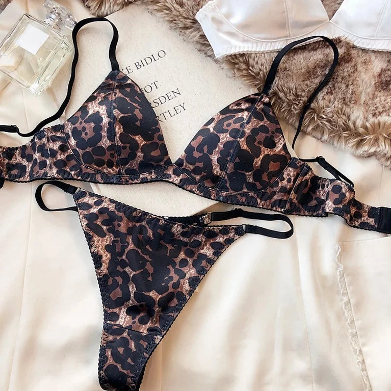 Leopard Print Push Up Bra & Brief Set – Sexy Wire-Free Lingerie