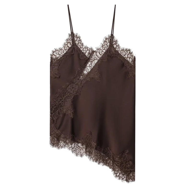 Asymmetrical Satin Slip Top | Chic Y2K Lace Camisole