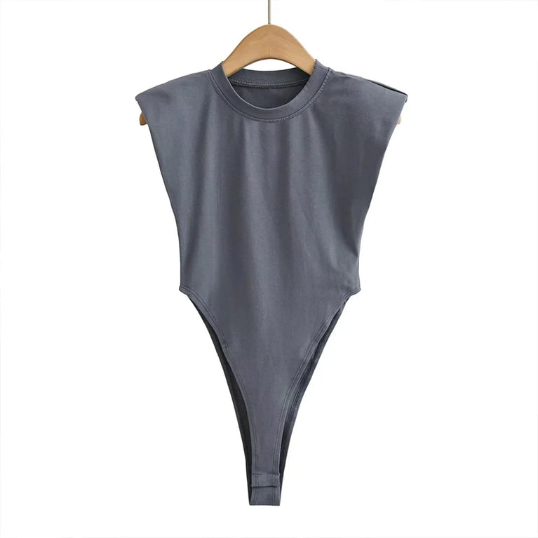 Padded Shoulder Bodysuit | Sexy Sleeveless Bodycon Top