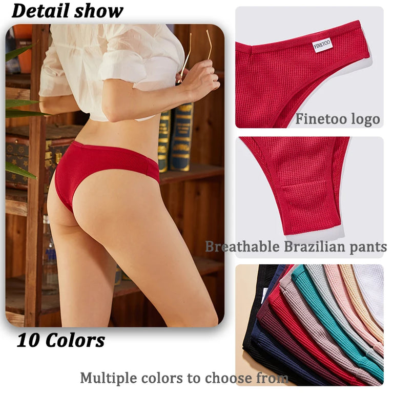 6pc Waffle Cotton G-String | V-Waist Brazilian Set