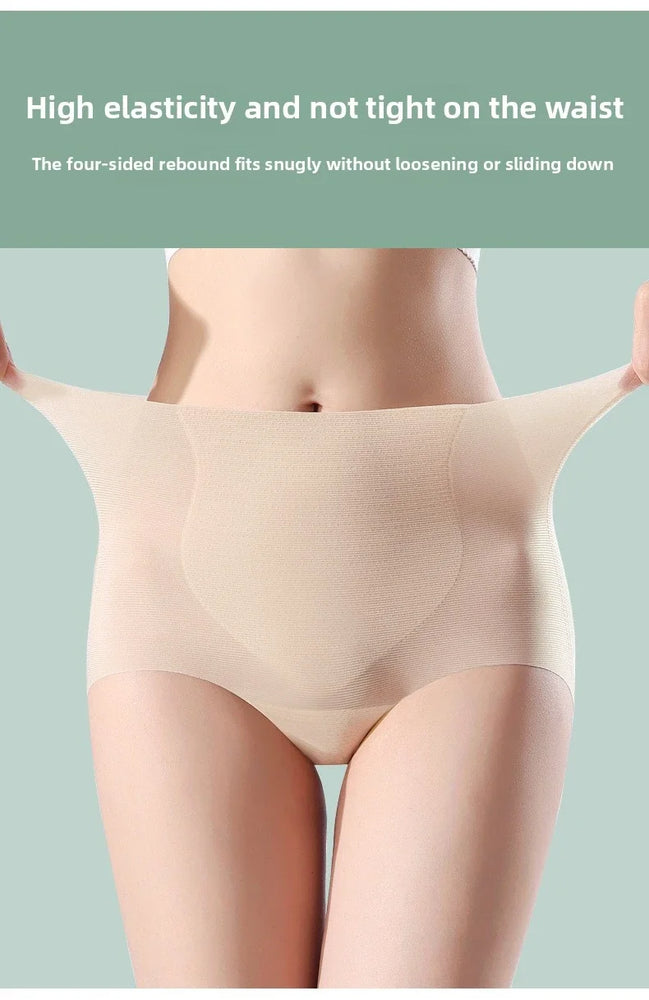 High-Waist Ice Silk Seamless Briefs – Ladies Summer Fitness Underwear