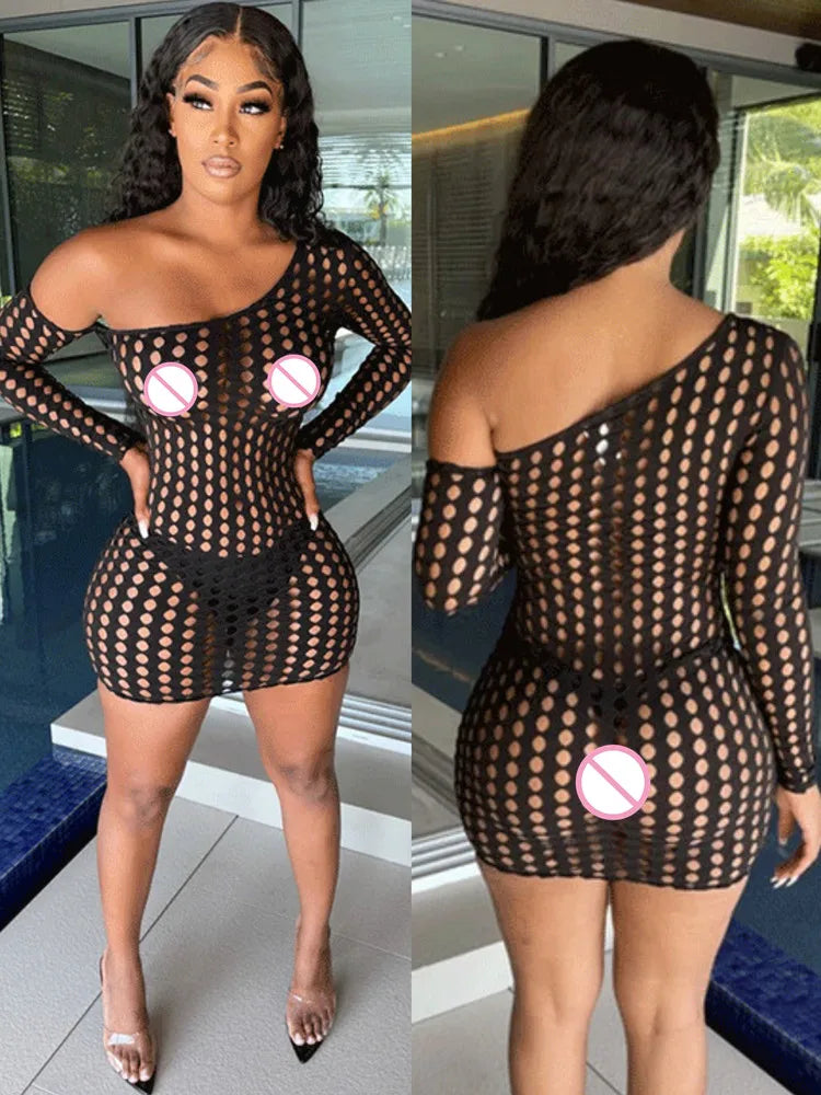 Womens Satin Slip Dress Fishnet Mini Nightwear Bodycon Dress