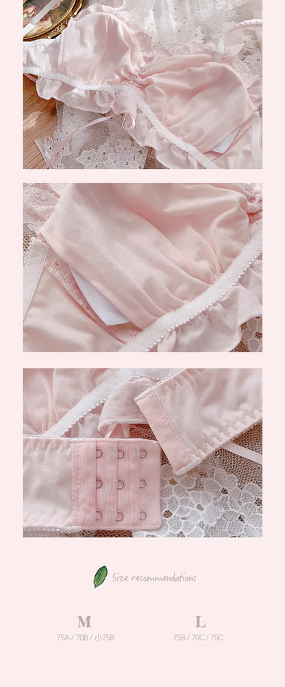 Sweet Lolita Cotton Embroidery Bra Set | Wireless Ruffle Duo