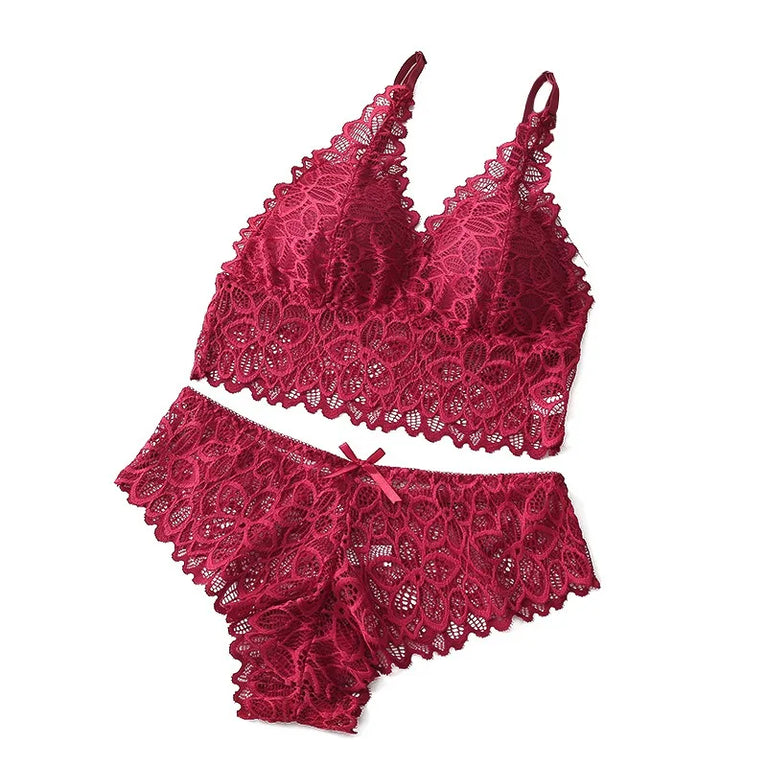 SEXY LACE WOMEN UNDERWEAR SET SEAMLESS WIRE FREE BRA AND PANTY EMBROIDERY LINGERIE SET