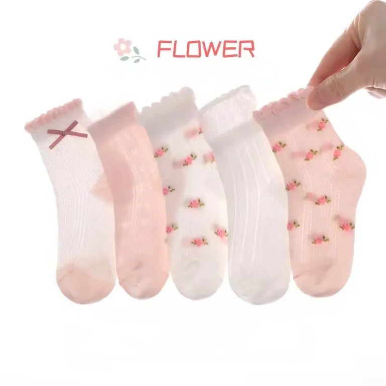 Raise Young 5-Pairs Summer Mesh Socks | Cute Girl’s Princess Set