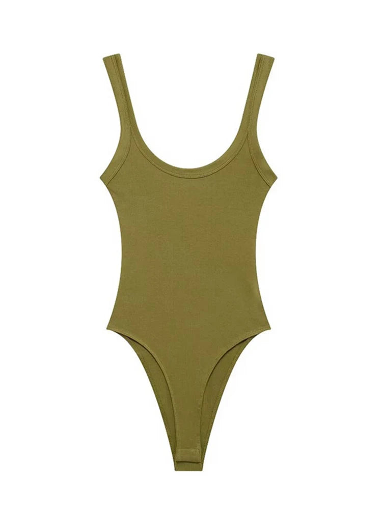 Ribbed Backless Bodysuit | Sexy O-Neck Snap Playsuit