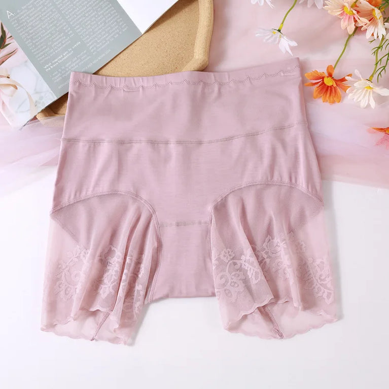 Summer Anti-Peek High-Waist Briefs – Modal Lace-Trimmed Plus Size Shapewear