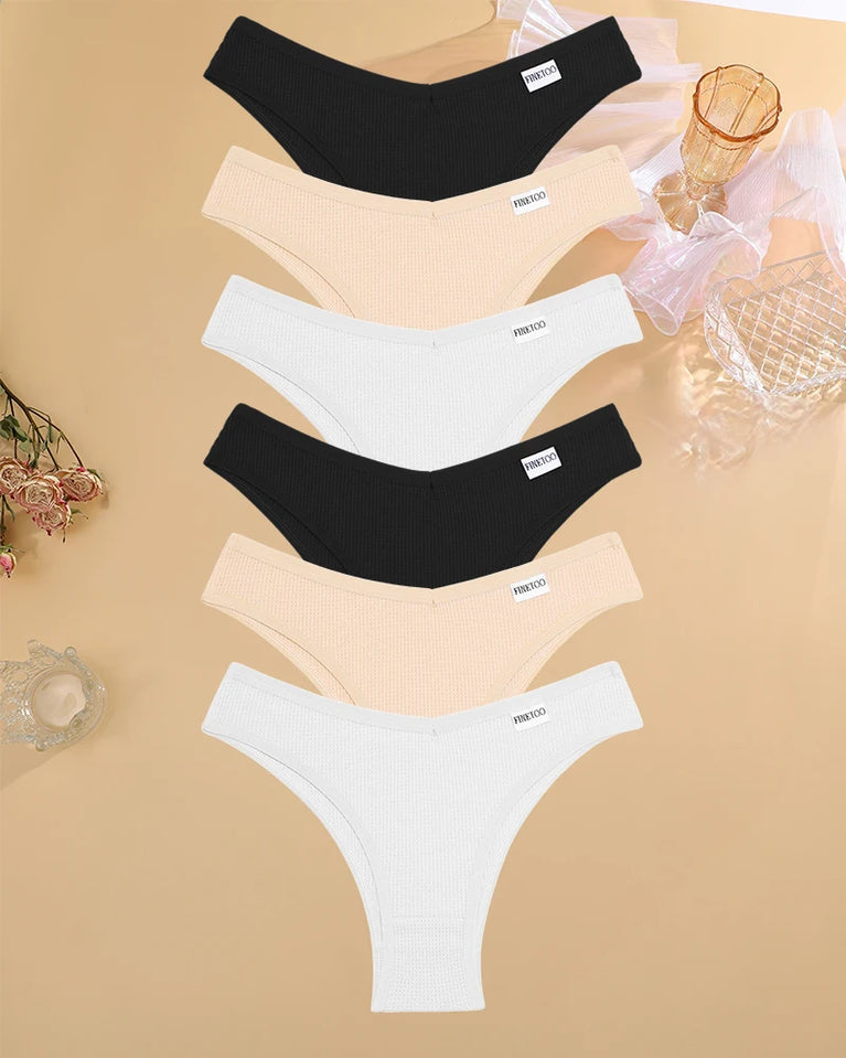 6pc Waffle Cotton G-String | V-Waist Brazilian Set