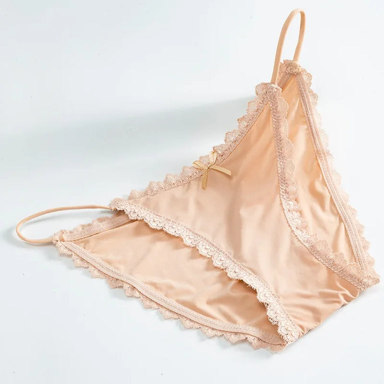 5pc Ice Silk Panties | Lace Trim Brazilian Briefs