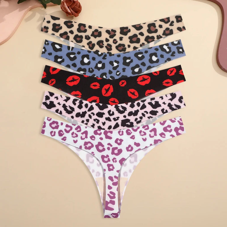 5pc Leopard Thongs | Seamless Ice Silk G-Strings
