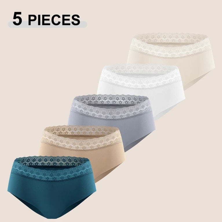 Floral Briefs (5-Pack) – Mid-Rise Breathable Lace-Trimmed Panties