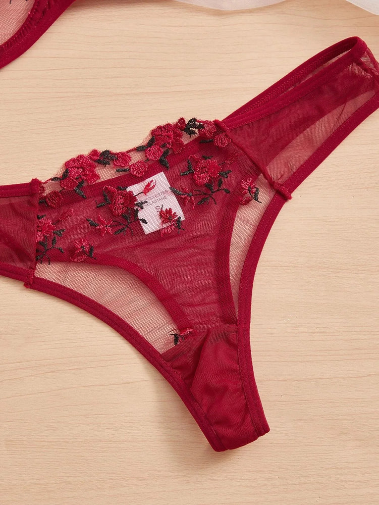 Floral Embroidery Wire-Free Bra & Brief Set – Unlined Sexy Lingerie